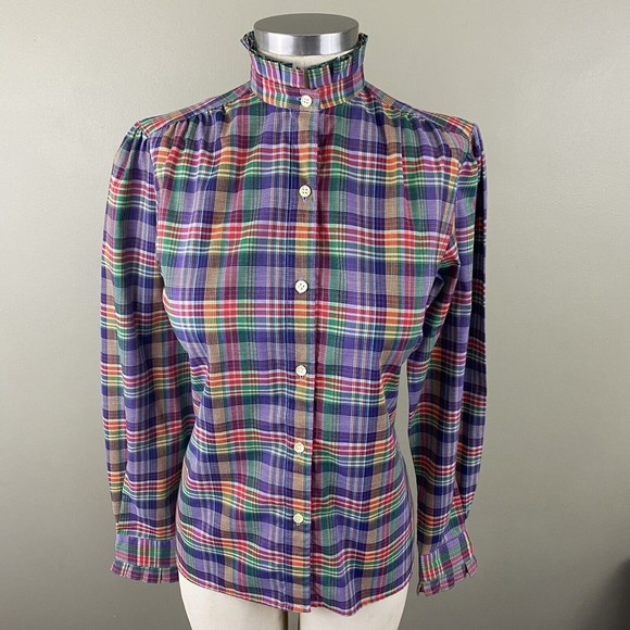 Levi's Tops - Vtg 70s Levi Strauss & Co San Francisco Women Plaid Shirt XS S Ruffle Sleeve